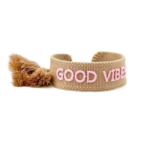 Webarmband "Good Vibes" beige/soft pink