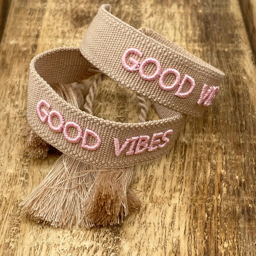 Webarmband "Good Vibes" beige/soft pink