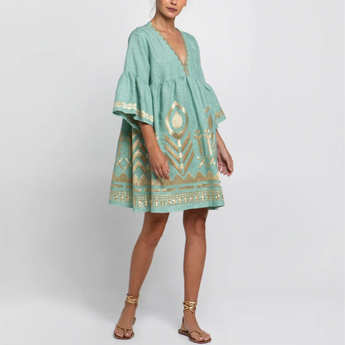 Short Dress Mykonos Feather 2.0 seagreen/gold
