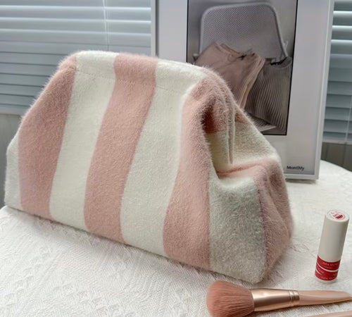 Clutch "Blockstripes" Plüsch soft pink/offwhite