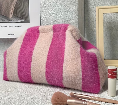 Clutch "Blockstripes" Plüsch pink/nude