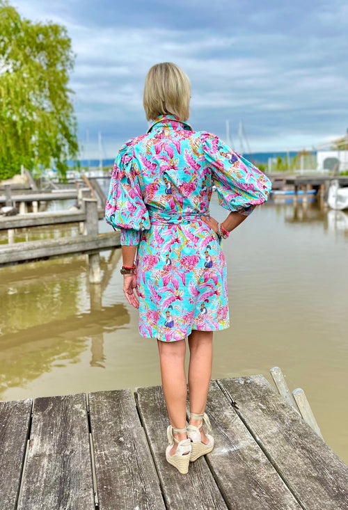 Short Dress "Turquoise Monkey"