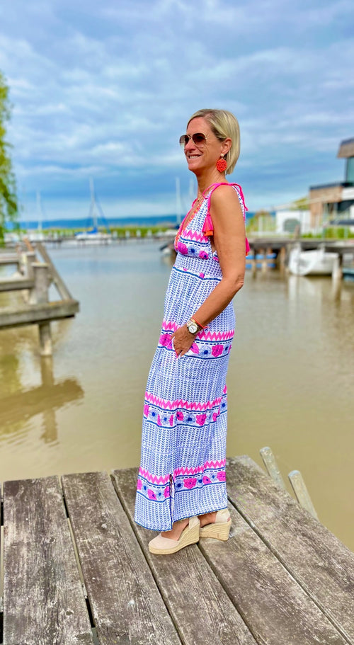 Maxi Dress "Ikat and Pink Flowers"