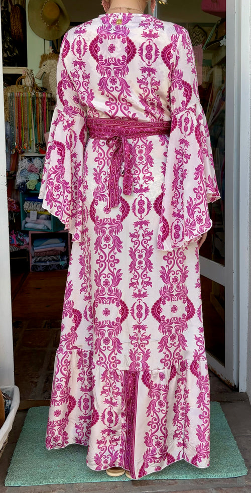 Seiden Maxidress Lisboa Print pink