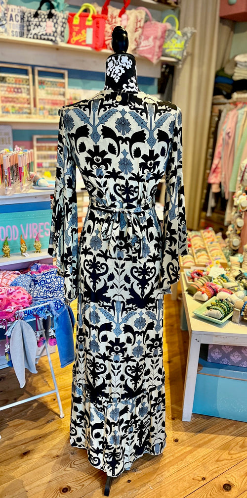 Seiden Maxidress Lisboa black Flower