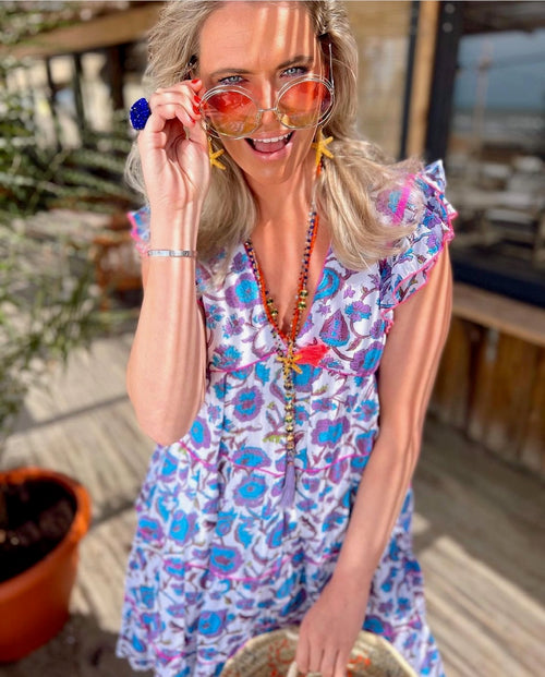 Dress "Flowerfield blue" short