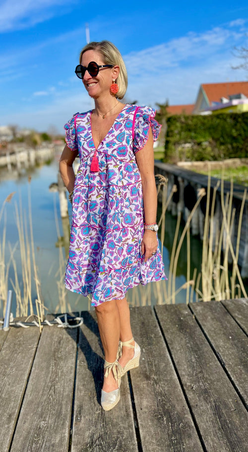 Dress "Flowerfield blue" short