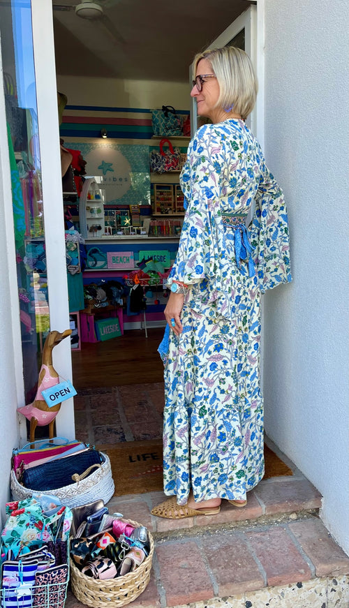 Seiden Maxidress Lisboa Blue Flower