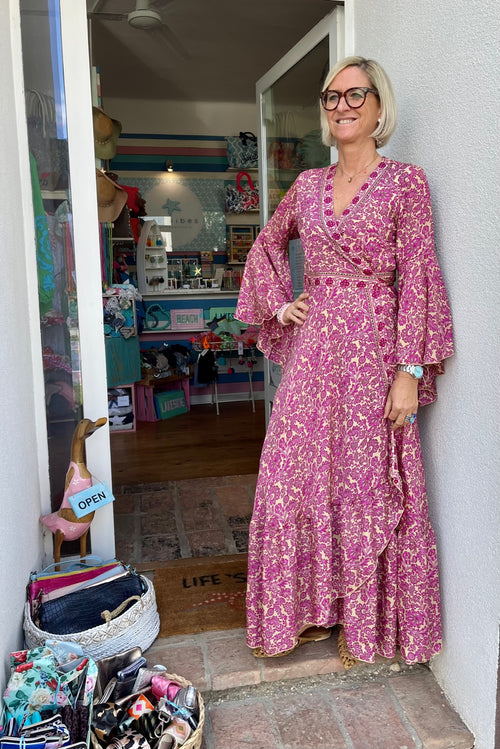 Seiden Maxidress Lisboa pink/beige