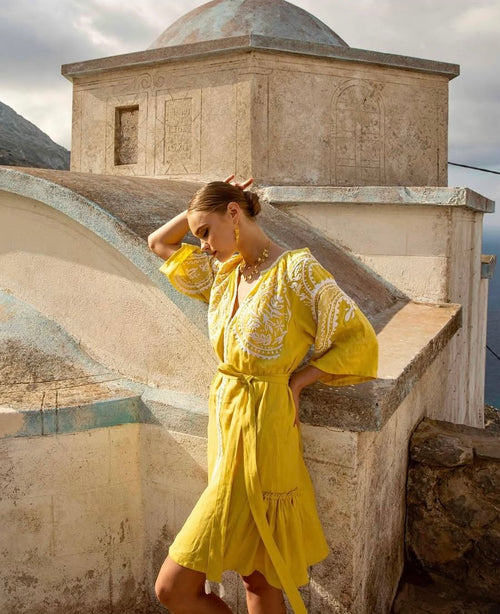 Short Linen Dress Areti Yellow
