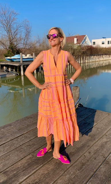Dress Ella Sleevless Midi neon orange/pink