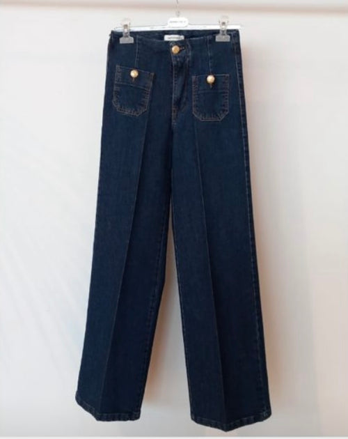 Flared Jean mit Goldknöpfen navy