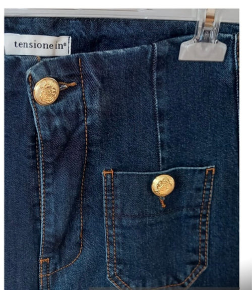 Flared Jean mit Goldknöpfen navy