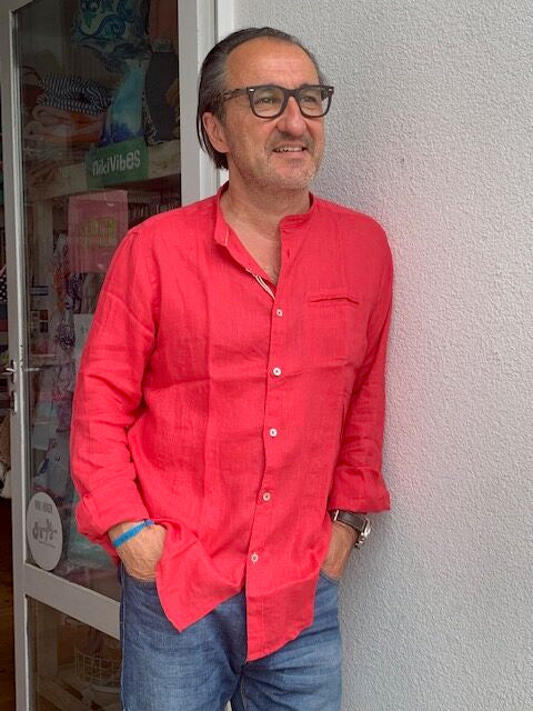 Alley Docks Leinenhemd ohne Kragen azalee