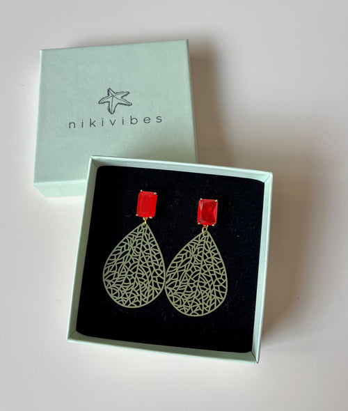 Ohrringe "Bi Colour" gold khaki/coral