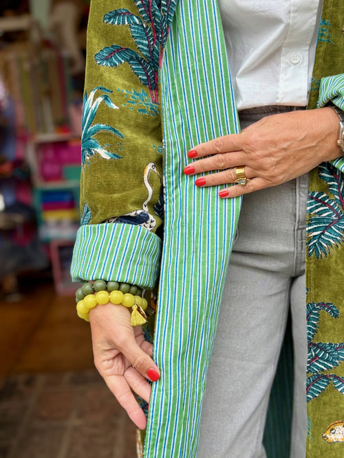 Velvet Kimono Mantel "Wild Jungle" khaki