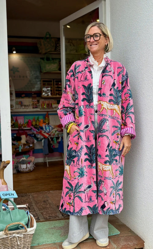 Velvet Kimono Mantel "Wild Jungle" rosa
