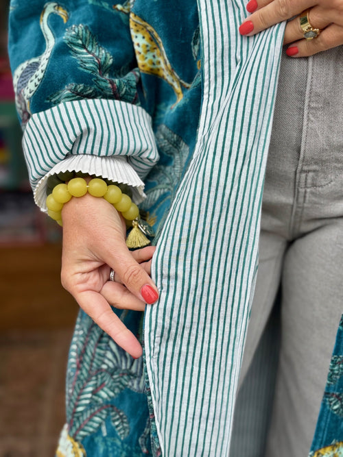 Velvet Kimono Mantel "Wild Jungle" petrol