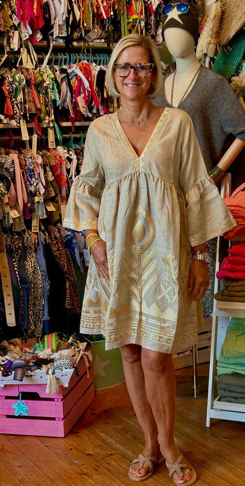Short Dress Mykonos Feather 2.0 beige/gold