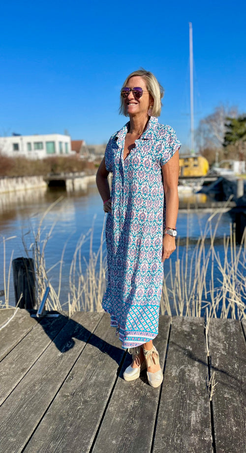 Hemdblusendress "Ornament" green/pink