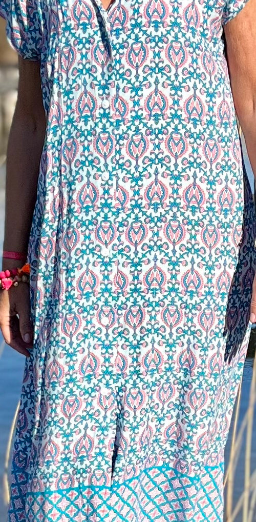 Hemdblusendress "Ornament" green/pink