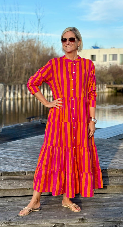 Maxi Dress "Stripes" pink/coral