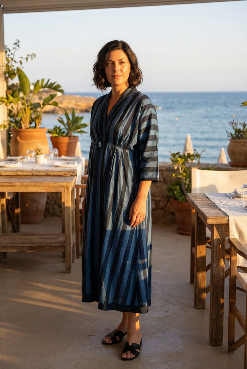 Midi Dress "Cruise Pom Pom" navy/blue Stripes"