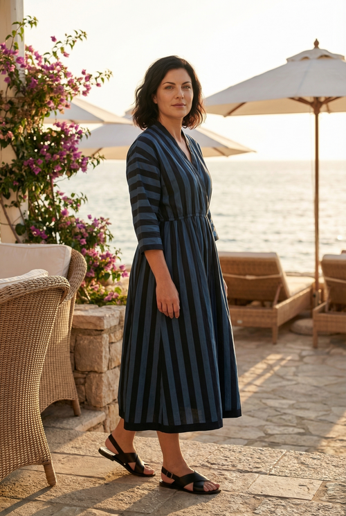 Midi Dress "Cruise Pom Pom" navy/blue Stripes"