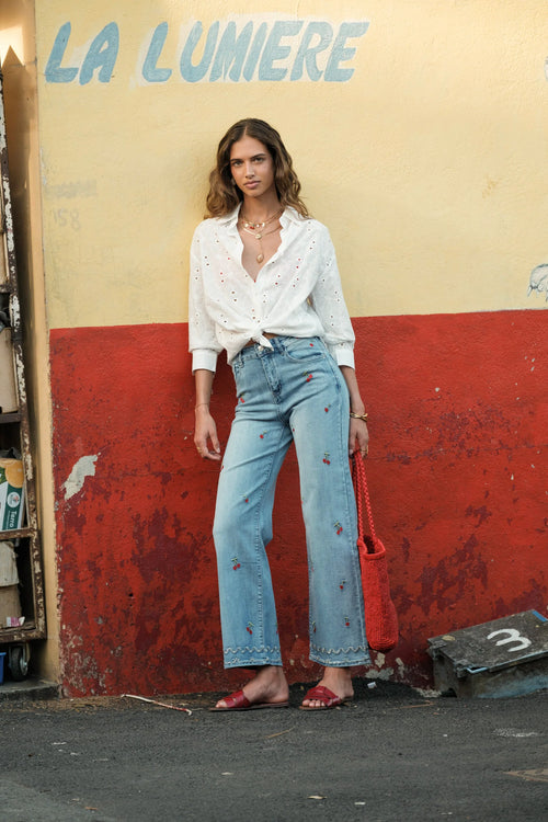 Bestickte Jeans "Cherry"