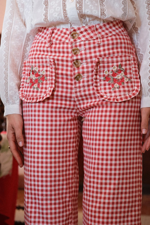 Bestickte Jeans "Vichy Karo red Strawberry"