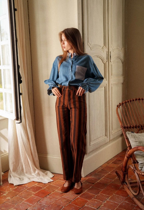 Jeans "Sripes" choco/camel
