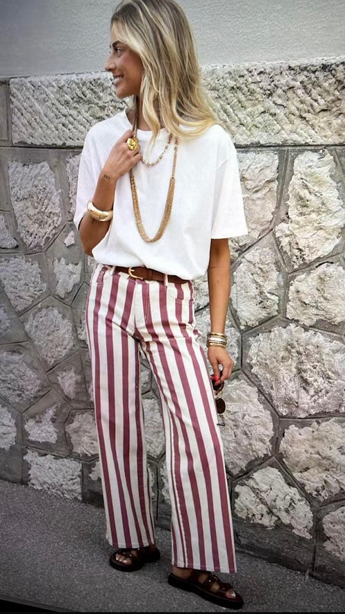 Jeans "Stripeslove" Offwhite/marron