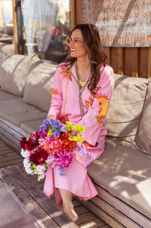 Kaftan Dress "Yellow Lillies & Kakadu"