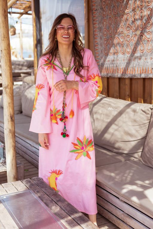 Kaftan Dress "Yellow Lillies & Kakadu"