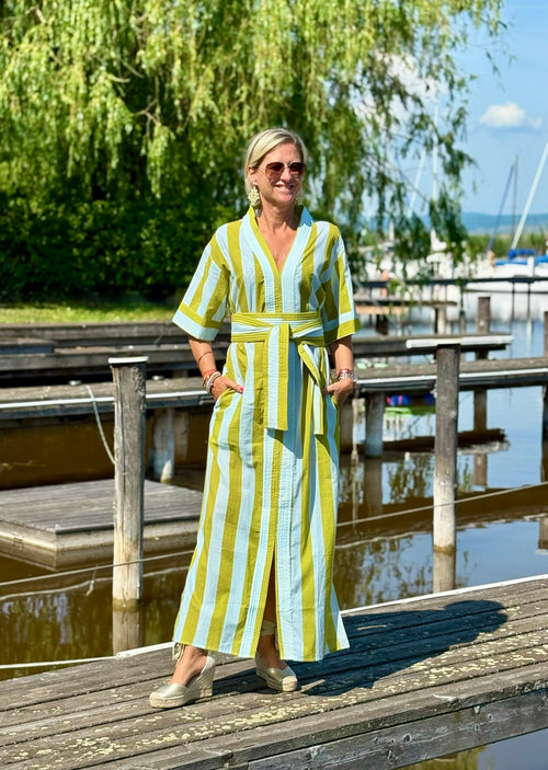 Kaftan Dress "Stripes" aqua/green