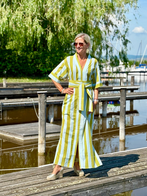 Kaftan Dress "Stripes" aqua/green