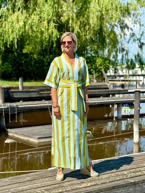 Kaftan Dress "Stripes" aqua/green
