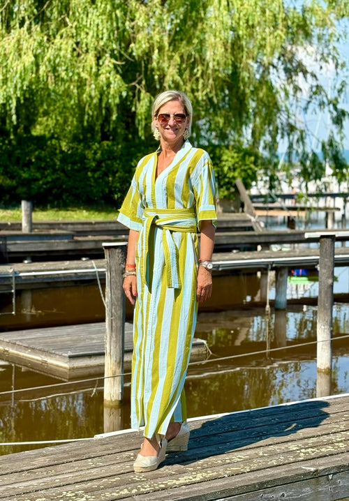 Kaftan Dress "Stripes" aqua/green
