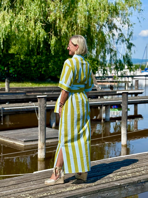 Kaftan Dress "Stripes" aqua/green