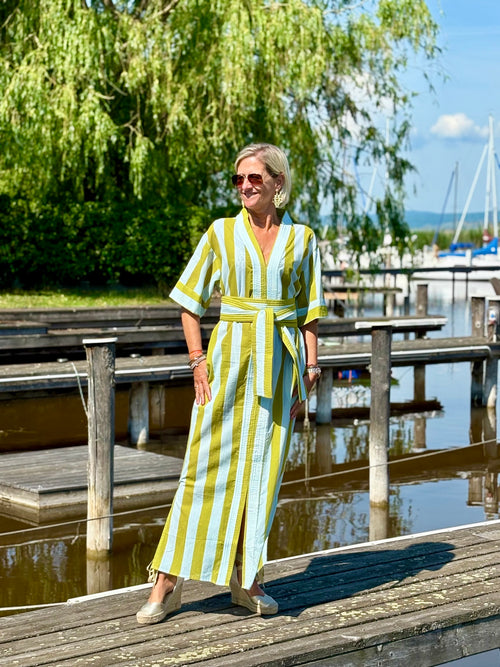 Kaftan Dress "Stripes" aqua/green