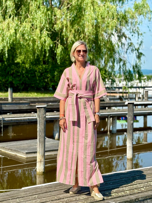 Kaftan Dress "Stripes" soft pink/khaki