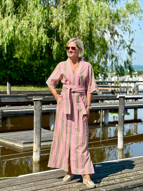 Kaftan Dress "Stripes" soft pink/khaki