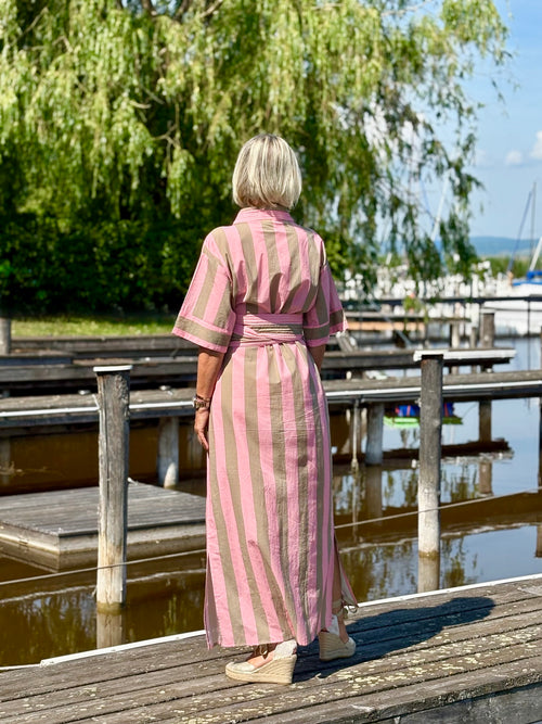 Kaftan Dress "Stripes" soft pink/khaki