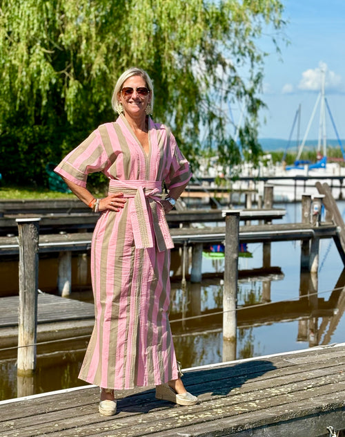 Kaftan Dress "Stripes" soft pink/khaki