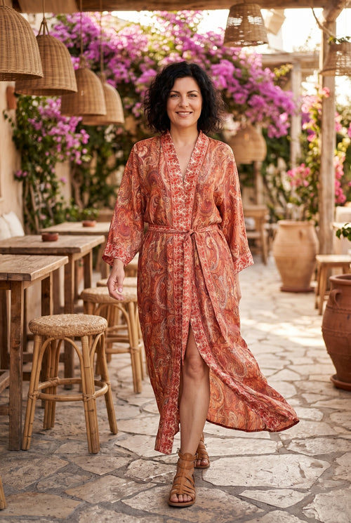 Boho Kimono Print Braun