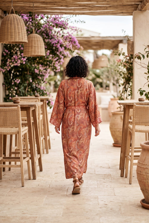 Boho Kimono Print Braun
