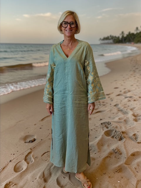 Leinen Kaftan Dress Ios khaki/gold