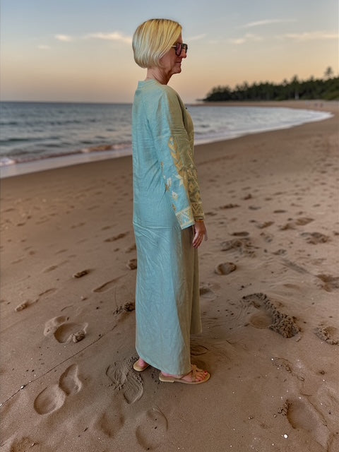 Leinen Kaftan Dress Ios khaki/gold
