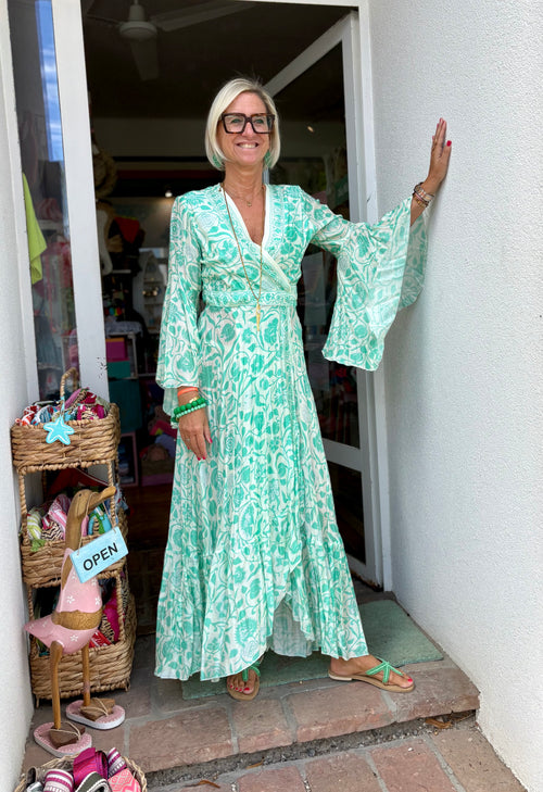 Seiden Wickeldress Lisboa "Aqua Flowers"