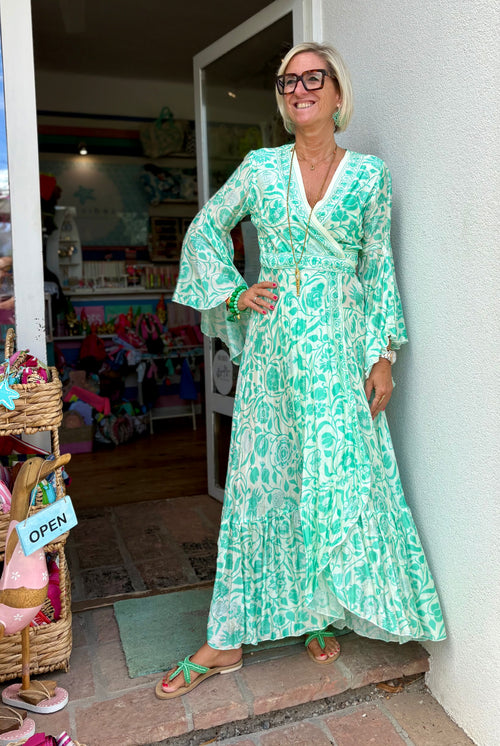 Seiden Wickeldress Lisboa "Aqua Flowers"